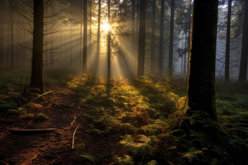 Fototapeta premium Deciduous forest in the soft morning light. Generative AI.