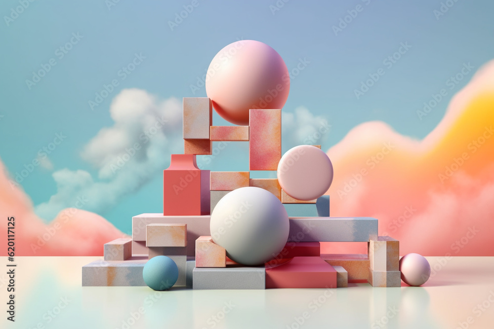 Poster a pastel-colored geometric-style mercury artwork with intricate geometric shapes and soft pastel hue