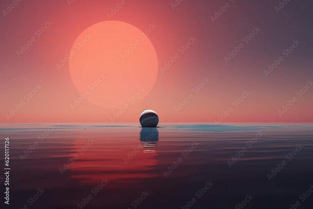 Fototapete a minimalistic and abstract representation of a planet, with clean lines and simple geometric shapes