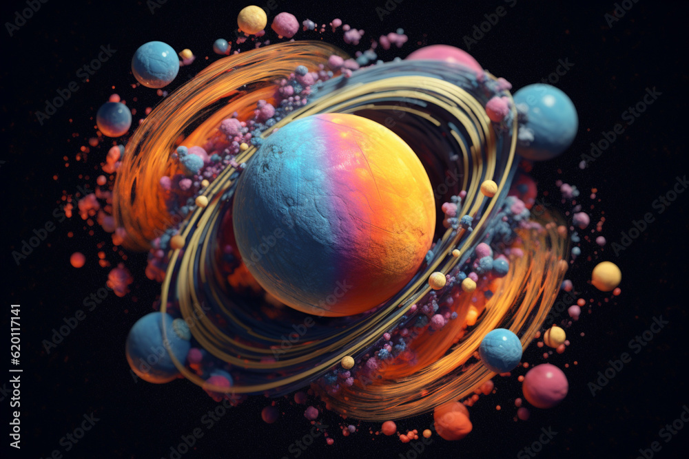 Aufkleber abstract planet composed of interlocking geometric shapes, conveying the interconnectedness and harmony of celestial bodies. Generative AI technology