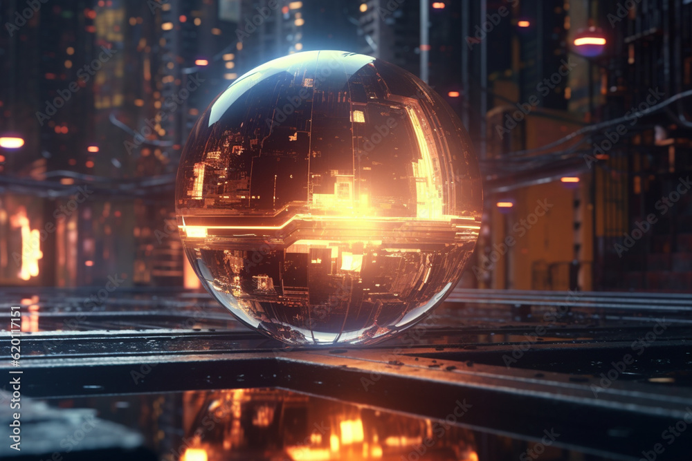 Leinwandbilder futuristic interpretation of a planet, with angular geometric shapes and metallic hues, capturing the essence of a technologically advanced world. Generative AI technology
