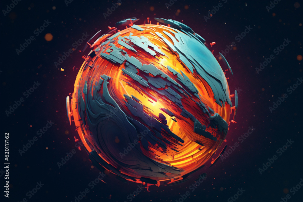 Aufkleber abstract planet in a geometric style, with sharp edges and intersecting shapes, creating a visually striking and modern representation of a celestial body. Generative AI technology