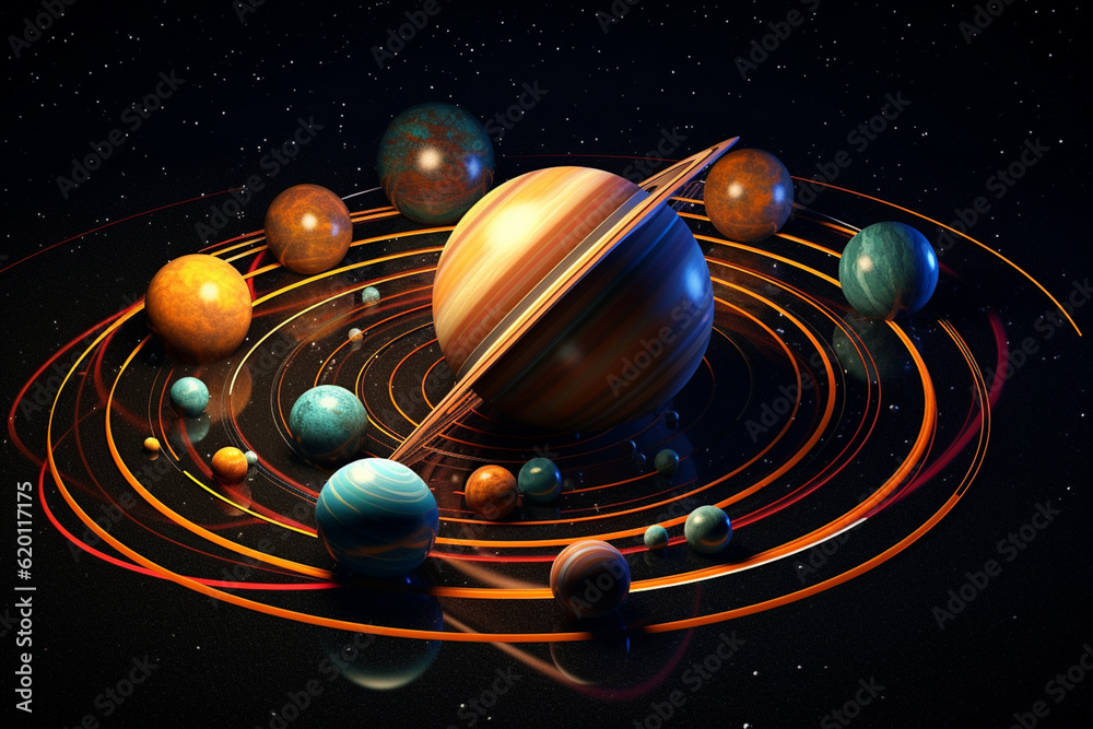 Aufkleber a geometrically inspired planet with intersecting lines and geometric forms. Generative AI technology