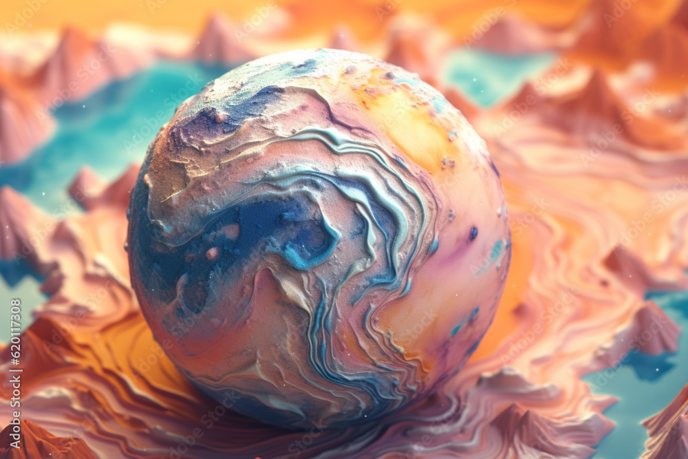 Leinwandbilder an abstract earth with swirling geometric patterns and soft pastel colors, evoking a sense of tranqu