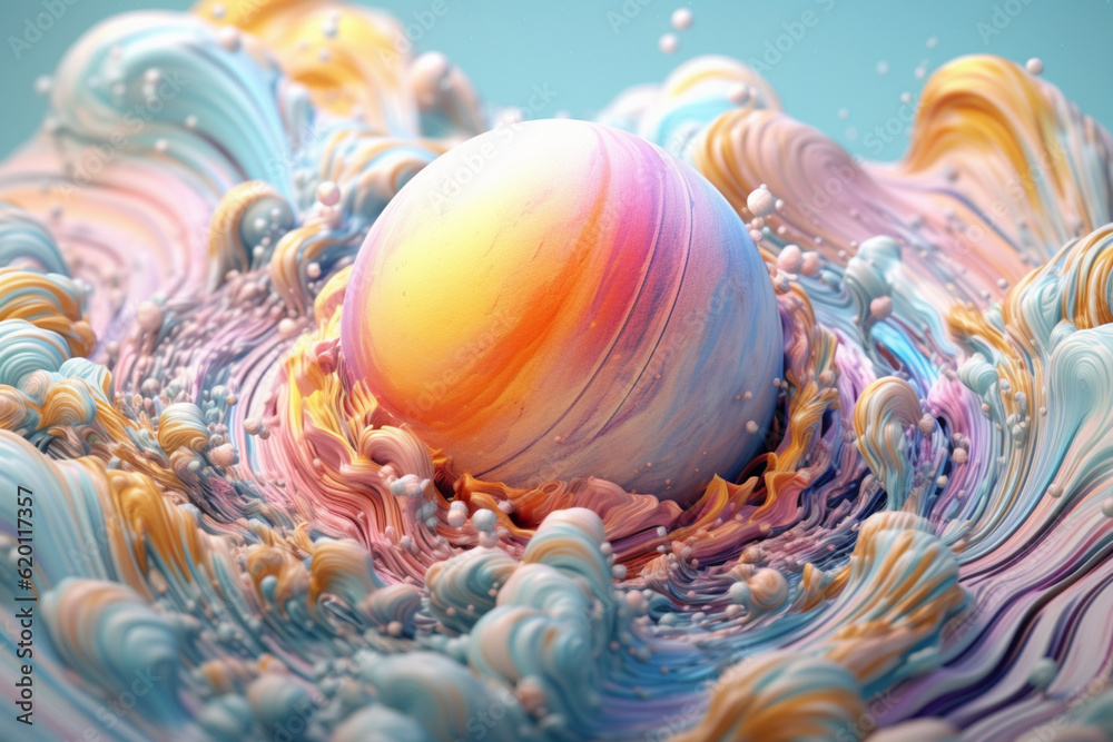Leinwandbilder An abstract Neptune with swirling geometric patterns and soft pastel colors, evoking a sense of tranquility and serenity in the cosmic expanse. Generative AI technology
