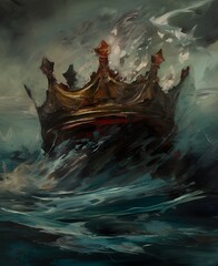 Macbeth crown sinking into sea.