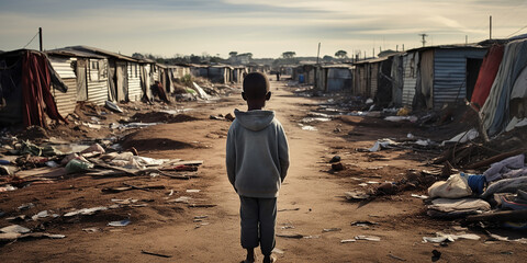 South African informal settlement poverty. Generative AI illustration
