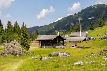 Obraz premium Winter sports meadow during summertime in the French Alps