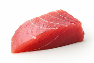 Fresh and succulent cuts of tuna meat, perfectly captured on a clean and white background, emphasizing its freshness and natural appeal. Generative AI.
