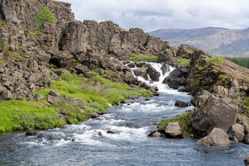 Drekkingarhylur and waterfall in Thingvellir National Park, Iceland