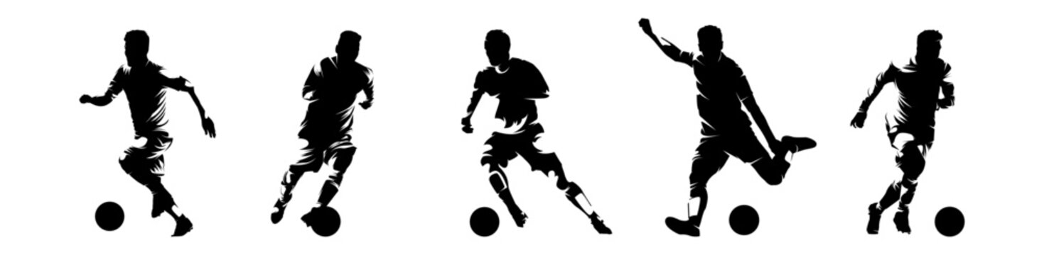 Vector set silhouettes of Soccer player.  Group of footballers. Abstract isolated vector silhouette, footballer logo