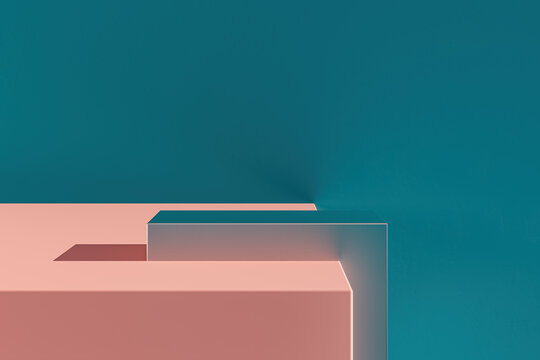 3d presentation background with pedestal or dais illuminated by sunlight. 3d rendering of mockup of presentation podium for display or advertising purposes