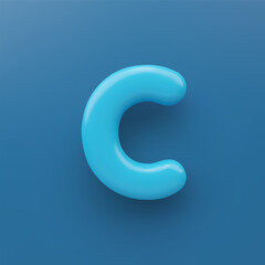 3D Blue uppercase letter C with a glossy surface on a blue background .