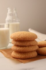 Delicious Danish butter cookies on white marble table, closeup