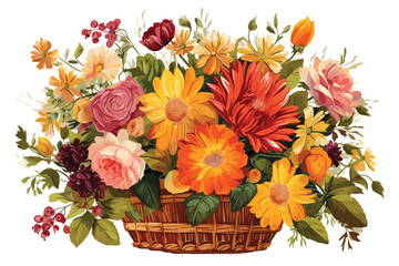 bouquet of flowers in a basket