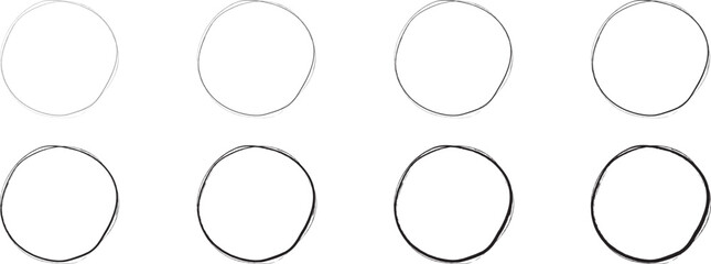 イラスト素材：手書きのシンプルな丸・円　ベクター　透過　可愛い　かわいい　手描き　Set of hand drawn simple circles