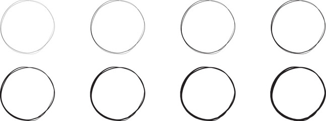 イラスト素材：手書きのシンプルな丸・円　ベクター　透過　可愛い　かわいい　手描き　Set of hand drawn simple circles