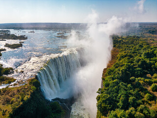 The Victoria Falls in an aerial view - Zambia, Zimbabwe - obrazy, fototapety, plakaty