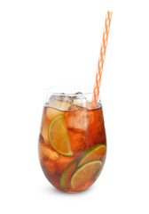 Glass of cold Cuba Libre cocktail isolated on white background