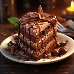 3D Illustration Art Style: Chocolate Cake – An Intricate Tapestry of Flavors, AI Generate, Social Media Banner Ad
