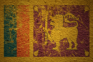 painted big national flag of sri lanka on a massive old cracked wall