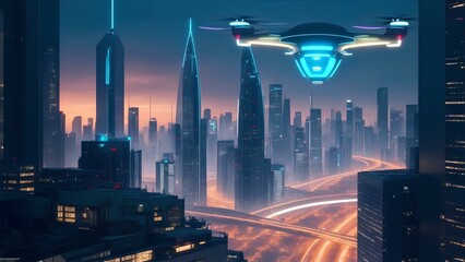 Urban Connectivity: Futuristic Cityscape with AI-Driven Systems