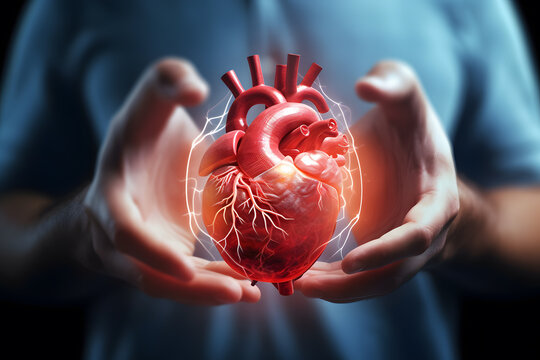 Naklejka heart in mans hand illness Cardiovascular diseases ai generated art 