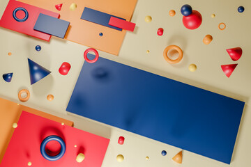 3D render illustration of multicolored geometric shapes