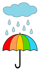 Cartoon umbrella and cloud with rain. 