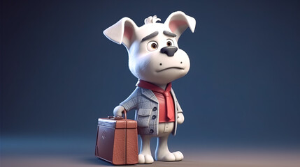 Dog with a suitcase isolated, animal and luggage, generative AI.