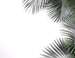 Selective focus of palm leaf with shadow and nature lightning on wall background.Tropical and summer pattern.generative ai images