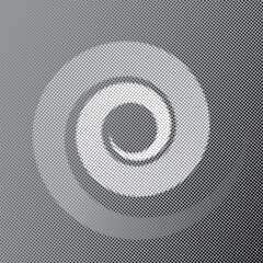 Halftone spiral on dotted background. Polka dots retro background or sign, logo, icon.
