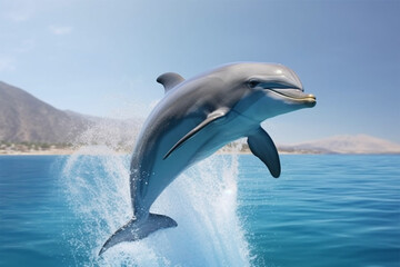 Dolphin jumping out of the water. 3d render illustration.