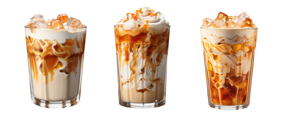 Iced caramel macchiato isolated on transparent background. generative Ai