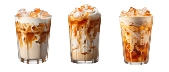 Iced caramel macchiato isolated on transparent background. generative Ai