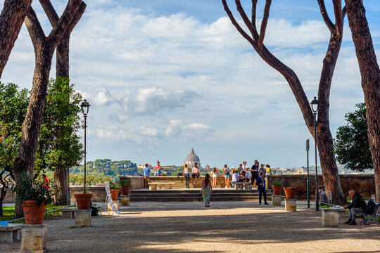 Orange Trees garden on Aventine hill, Rome, Italy