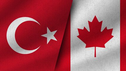 Canada and Turkey Realistic Two Flags Together, 3D Illustration