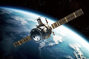 Obraz na płótnie Canvas Space satellite orbiting the Earth. Generative AI