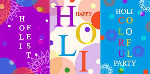 Set of Festive Banner. Holi colorful Background. Festive web Poster. Vector illustration. Holi great art Design. 