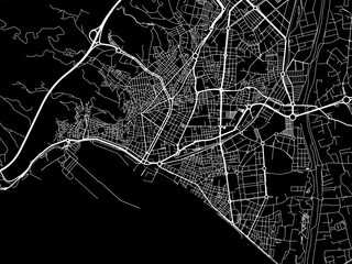 Vector road map of the city of  Almeria in Spain on a black background.