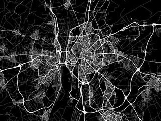 Vector road map of the city of  Seville Metropolis in Spain on a black background.