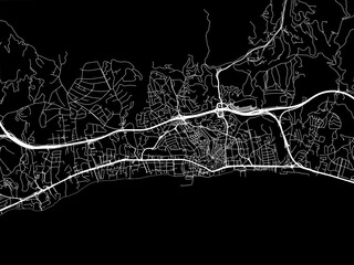 Vector road map of the city of  Marbella in Spain on a black background.