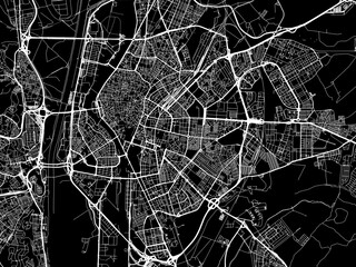 Vector road map of the city of  Seville in Spain on a black background.