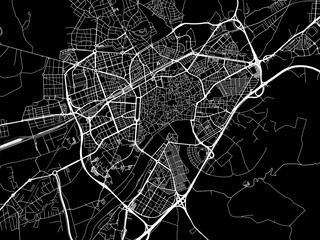 Vector road map of the city of  Cordoba in Spain on a black background.