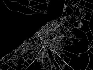 Vector road map of the city of  Sanlucar de Barrameda in Spain on a black background.