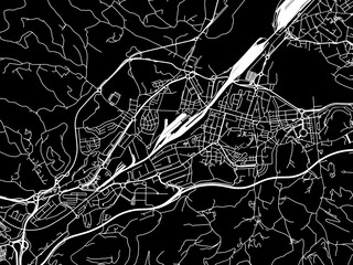 Vector road map of the city of  Irun in Spain on a black background.