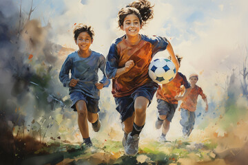 diverse Muslim youth around the world, depicting them engaged in various activities, from sports and education to community service and cultural events, highlighting their aspirati Generative AI