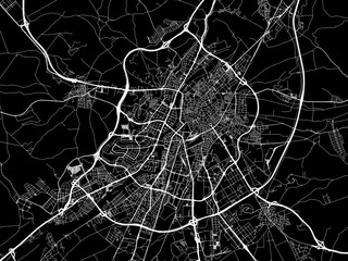 Vector road map of the city of  Valladolid in Spain on a black background.