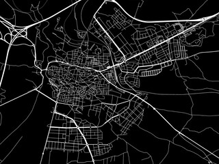 Vector road map of the city of  Avila in Spain on a black background.