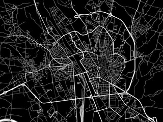 Vector road map of the city of  Leon in Spain on a black background.